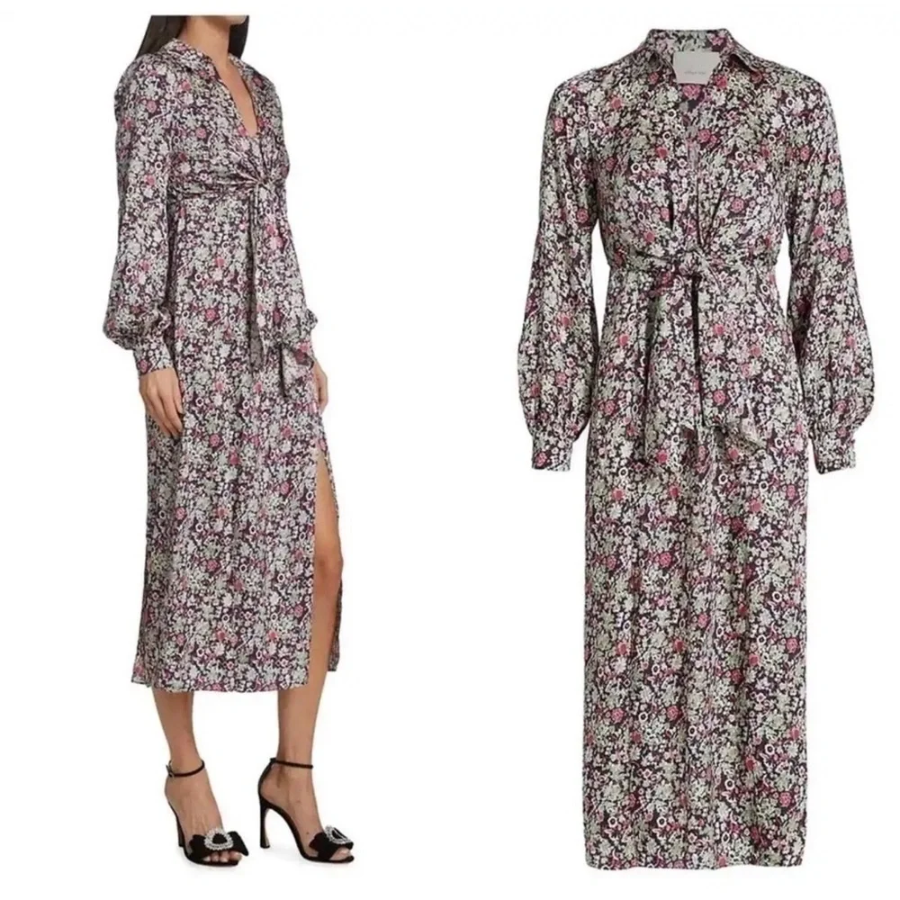 Cinq a Sept - Quin Floral Tie Midi Dress - size 6 - Layered Look, long Sleeve - Picture 1 of 15